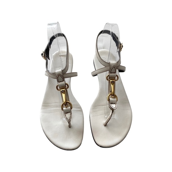 Burberry White Leather Horse Clip Thong Sandals 40 - Picture 2 of 8